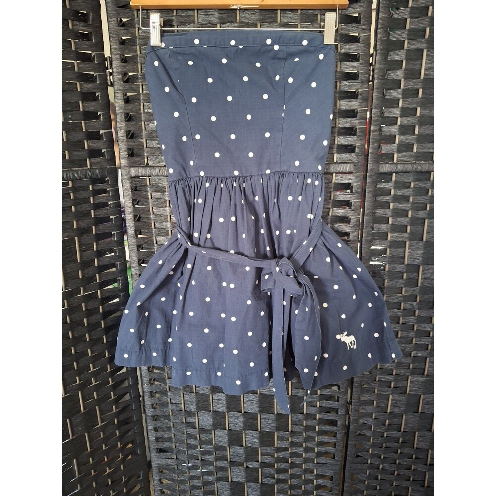 Abercrombie & Fitch Polka Dot Strapless Mini Dress Womens Medium Blue Y2K Retro